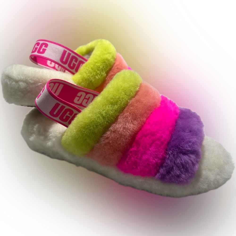 UGG Rainbow Women’s Fluff Yeah Slide Slipper Shoes| NWOT|size 8
